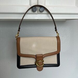 Coach Tabby Canvas Leather Flap Snap Shoulder Bag
